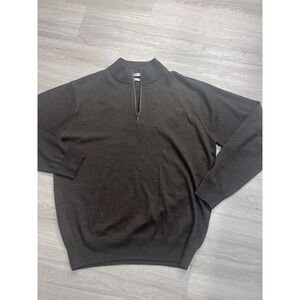 Peter Millar Charcoal Brown Merino Wool 1/4 Quarter Zip Sweater Mens Large